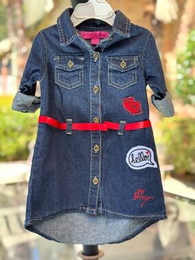 Betsey Johnson Denim Jean Dress w/Red satin ribbon 12/18M